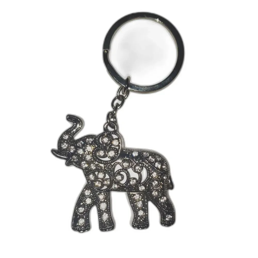 Elephant Keyring Silver with Rhinestones